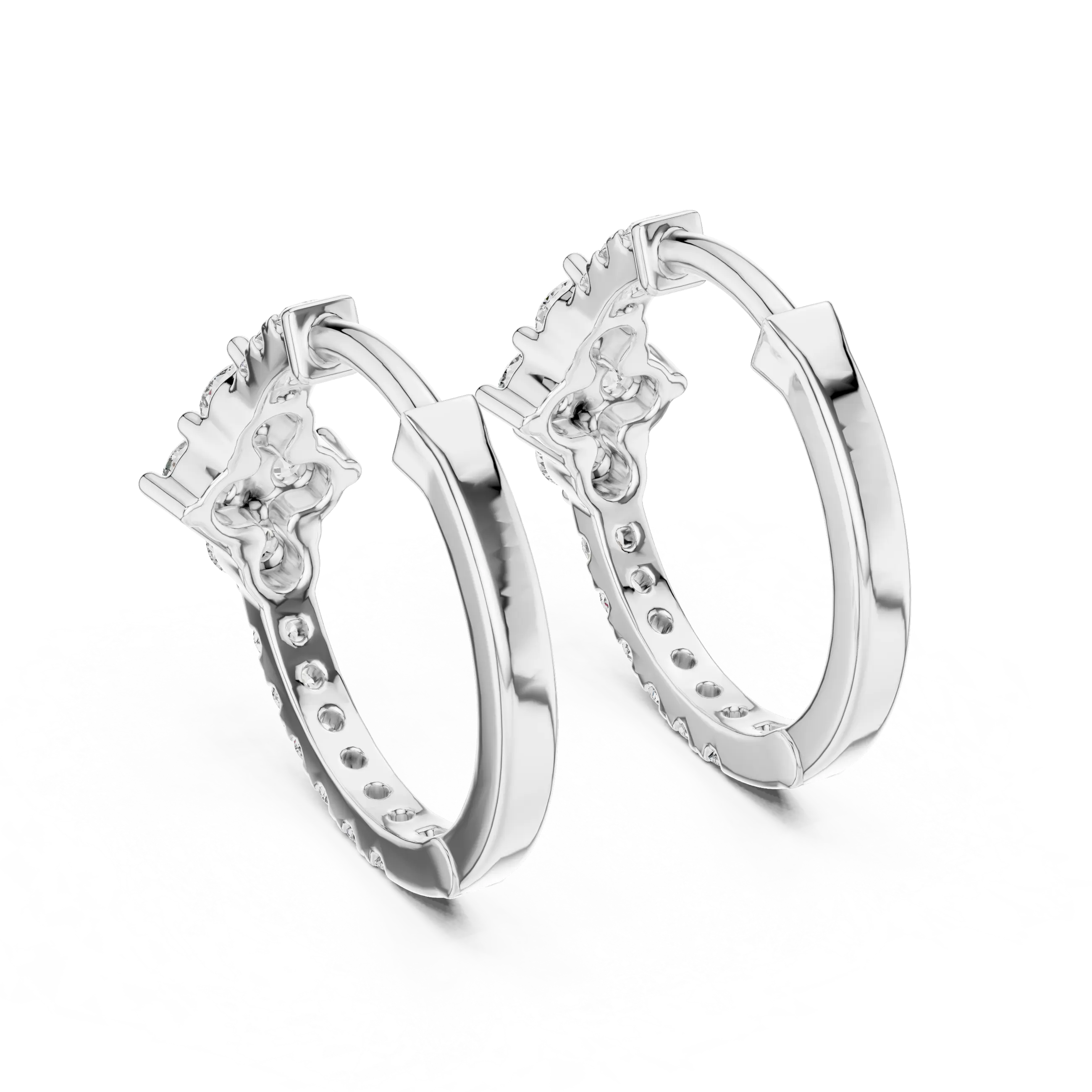 Pair-Shot: Round Diamond Hoop Earrings with Pave Setting in 14k White Gold - Lab Grown - Driona Jewels