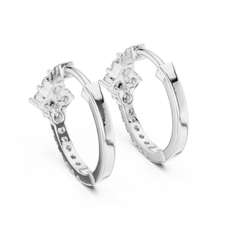 Pair-Shot: Round Diamond Hoop Earrings with Pave Setting in 14k White Gold - Lab Grown - Driona Jewels