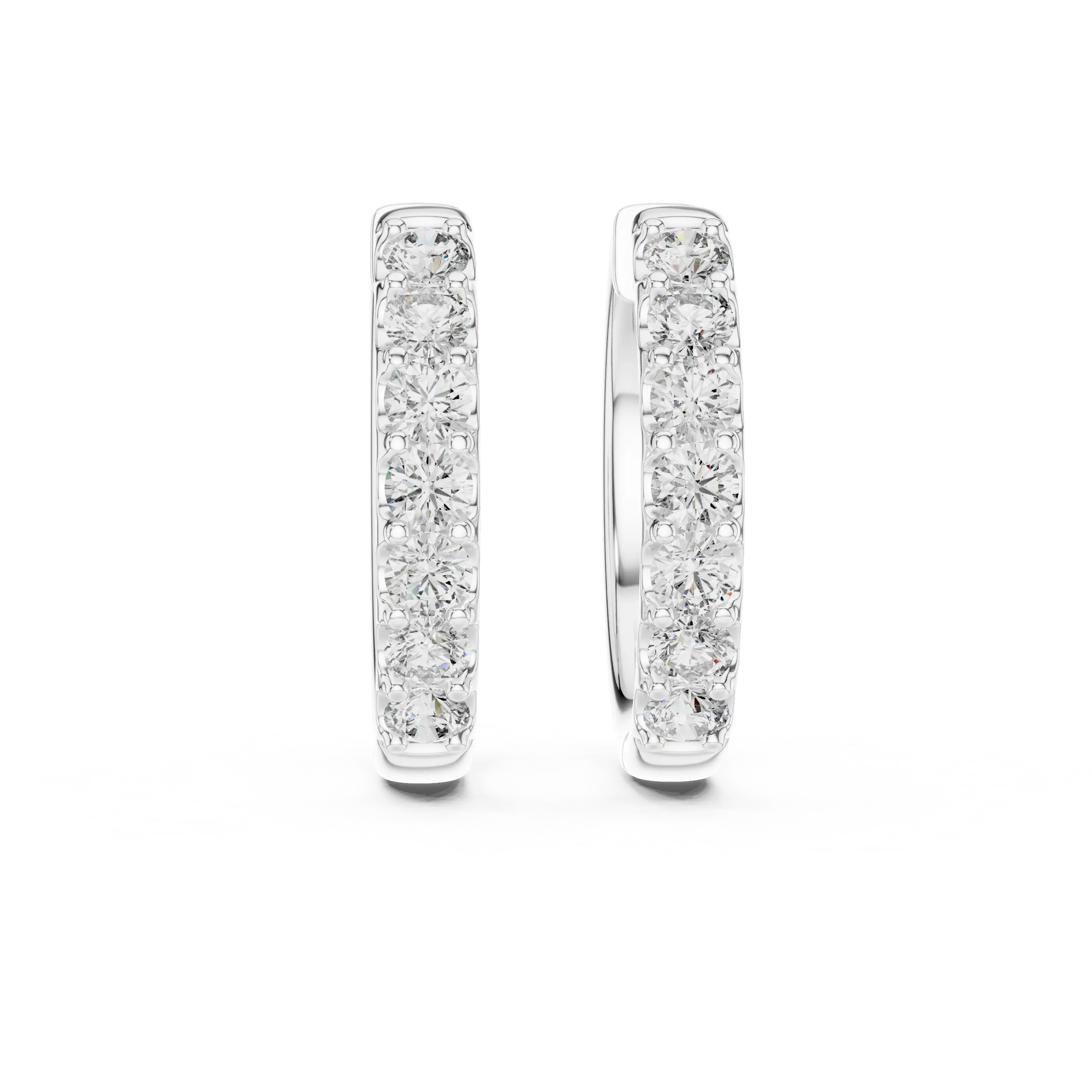 Pair Shot: Round Diamond Hoop Earrings with Pave Setting in 14k White Gold - Lab Grown - Driona Jewels