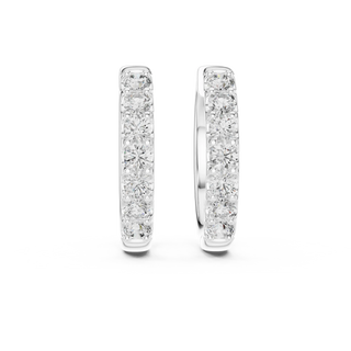 Pair Shot: Round Diamond Hoop Earrings with Pave Setting in 14k White Gold - Lab Grown - Driona Jewels