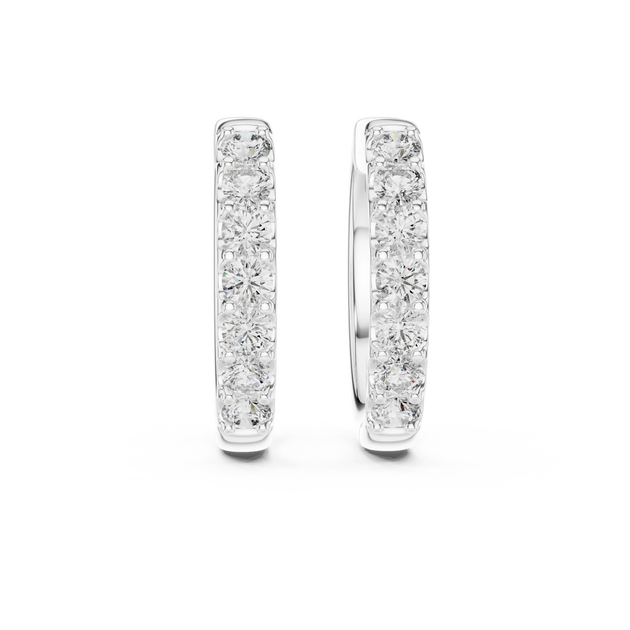 Pair Shot: Round Diamond Hoop Earrings with Pave Setting in 14k White Gold - Lab Grown - Driona Jewels