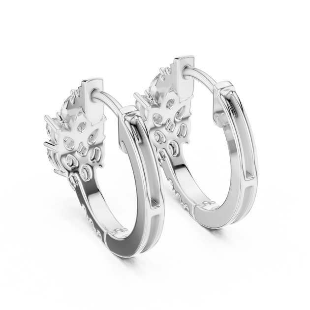 Pair Shot: Round Diamond Hoop Earrings with Pave Setting in 14k White Gold - Lab Grown - Driona Jewels