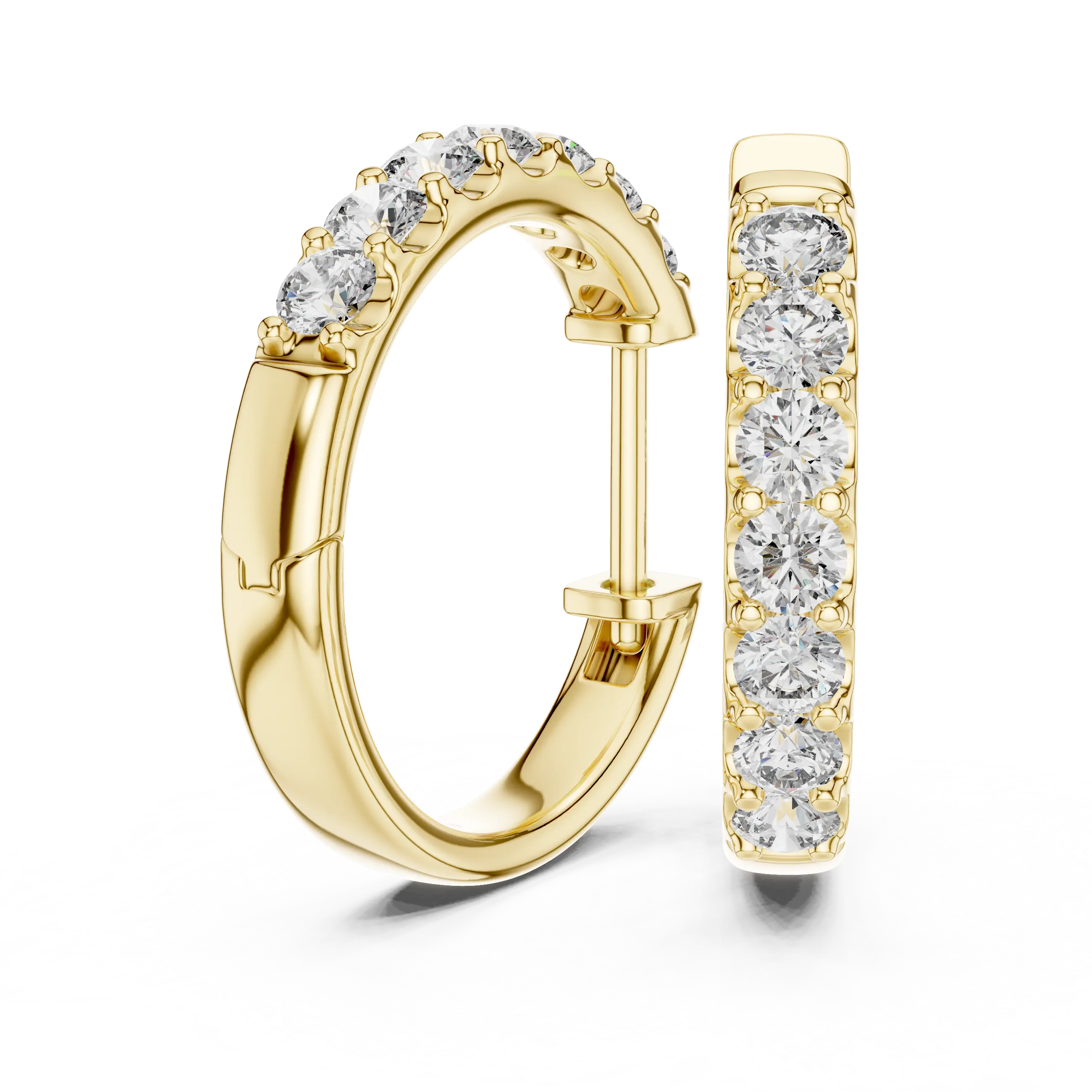 Pair-shot: Round Diamond Hoop Earrings with Pave Setting in 14k Yellow Gold - Lab Grown - Driona Jewels