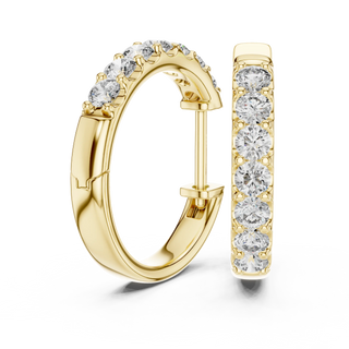 Pair-shot: Round Diamond Hoop Earrings with Pave Setting in 14k Yellow Gold - Lab Grown - Driona Jewels
