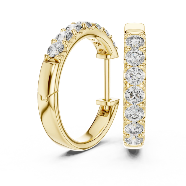 Pair-shot: Round Diamond Hoop Earrings with Pave Setting in 14k Yellow Gold - Lab Grown - Driona Jewels