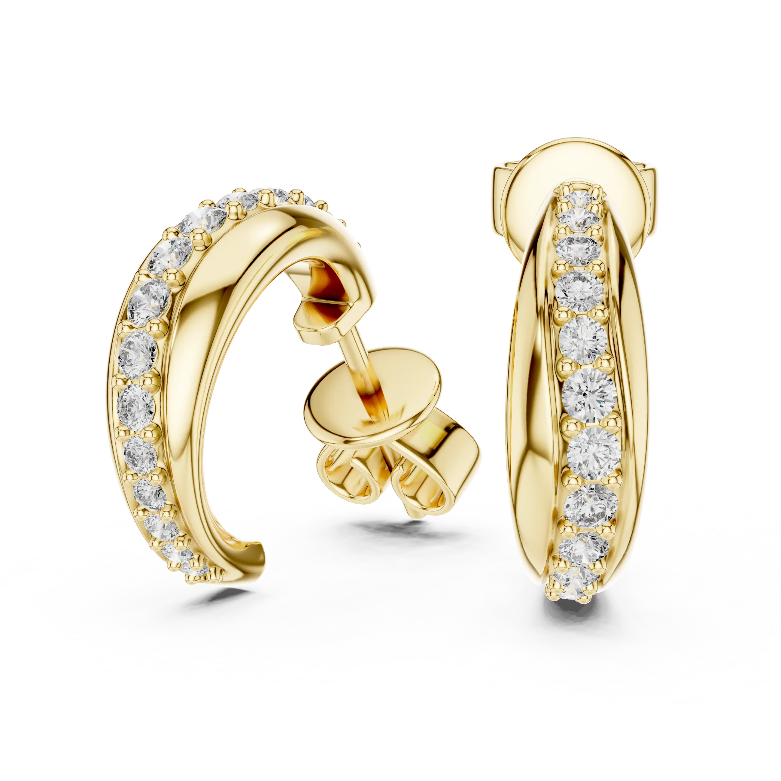 Pair-Shot: Round Diamond Hoop Earrings with Pave Setting in 14k Yellow Gold - Lab Grown - Driona Jewels
