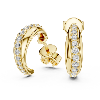 Pair-Shot: Round Diamond Hoop Earrings with Pave Setting in 14k Yellow Gold - Lab Grown - Driona Jewels