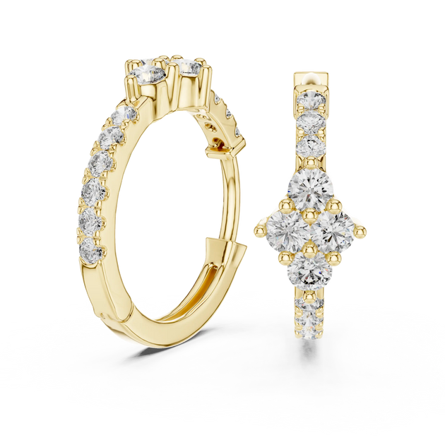 Pair-shot: Round Diamond Hoop Earrings with Pave Setting in 14k Yellow Gold - Lab Grown - Driona Jewels