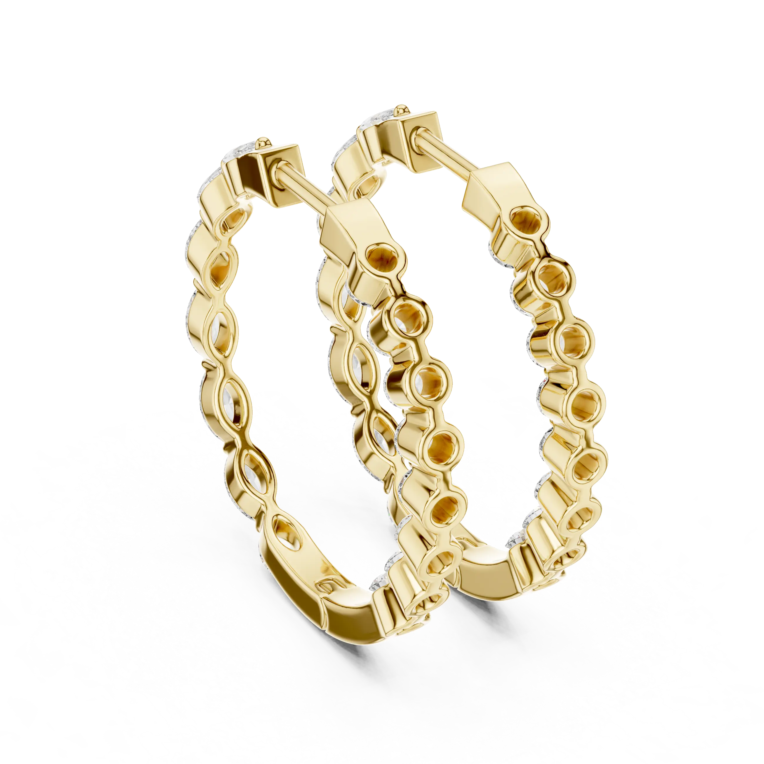 Pair-shot: Round Diamond Hoop Earrings with Pave Setting in 14k Yellow Gold - Lab Grown - Driona Jewels