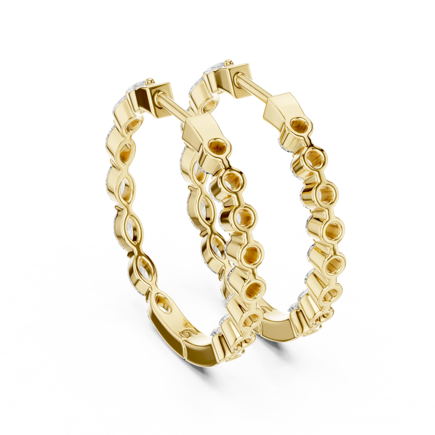 Pair-shot: Round Diamond Hoop Earrings with Pave Setting in 14k Yellow Gold - Lab Grown - Driona Jewels