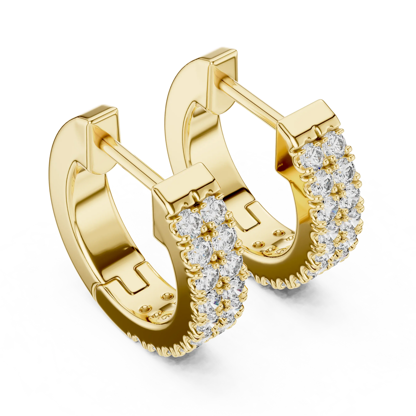 Pair Shot: Round Diamond Hoop Earrings with Pave Setting in 14k Yellow Gold - Lab Grown - Driona Jewels