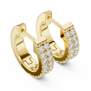 Pair Shot: Round Diamond Hoop Earrings with Pave Setting in 14k Yellow Gold - Lab Grown - Driona Jewels