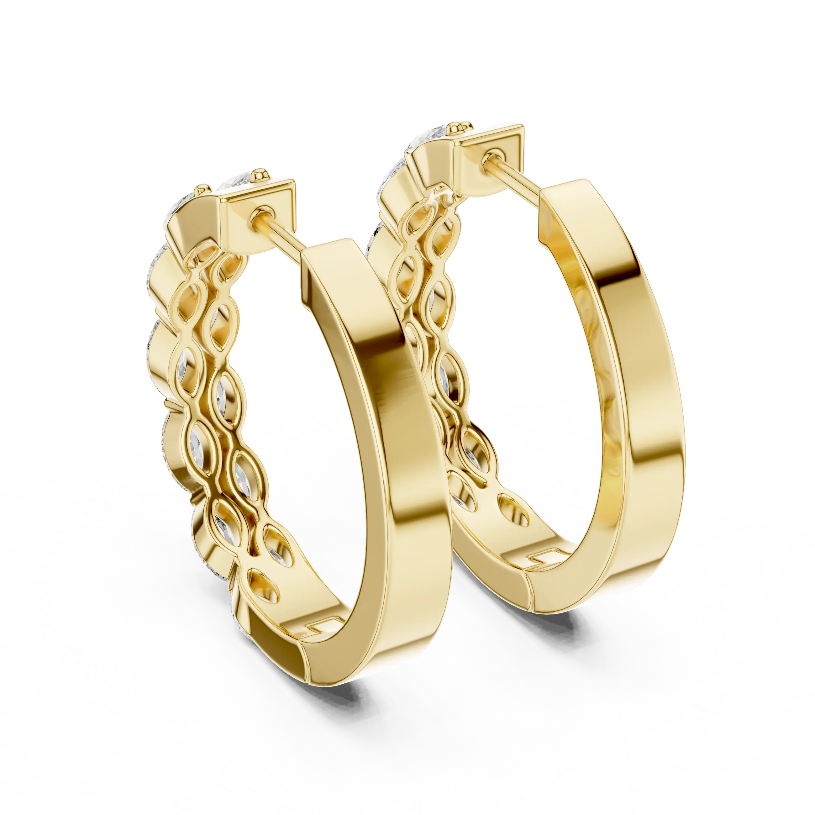 Pair-Shot: Round Diamond Hoop Earrings with Pave Setting in 14k Yellow Gold - Lab Grown - Driona Jewels