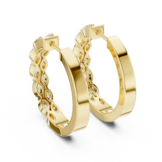 Pair-Shot: Round Diamond Hoop Earrings with Pave Setting in 14k Yellow Gold - Lab Grown - Driona Jewels
