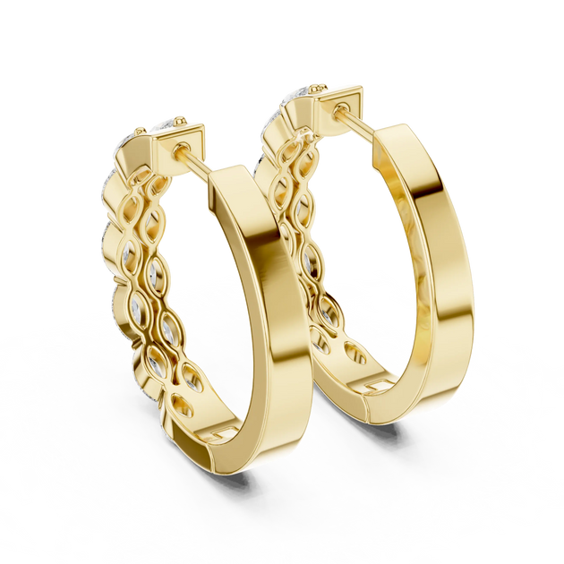 Pair-Shot: Round Diamond Hoop Earrings with Pave Setting in 14k Yellow Gold - Lab Grown - Driona Jewels