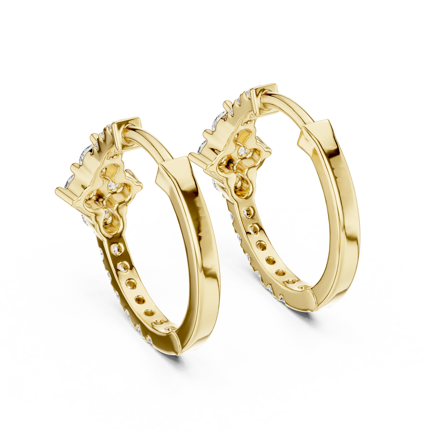 Pair-Shot: Round Diamond Hoop Earrings with Pave Setting in 14k Yellow Gold - Lab Grown - Driona Jewels