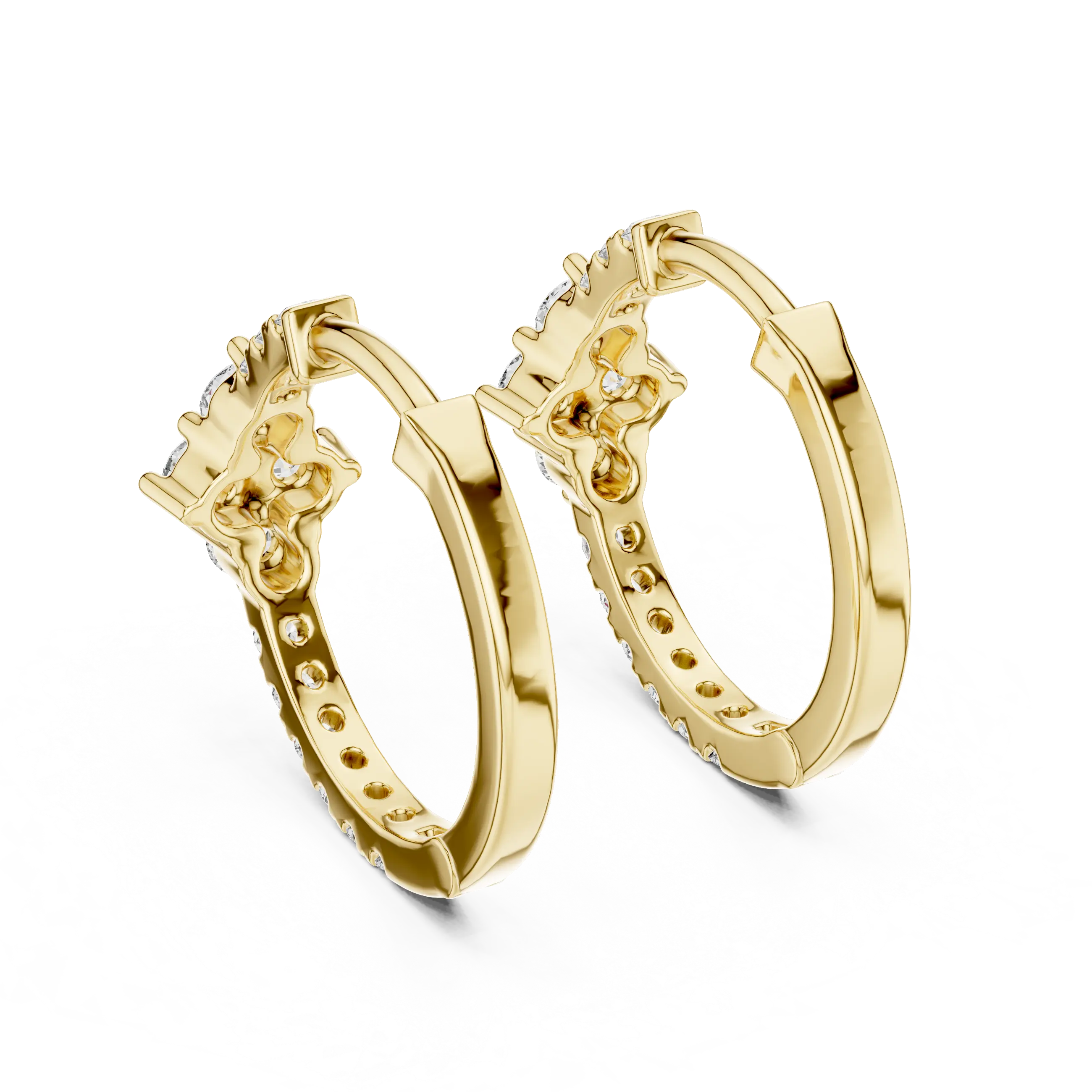 Pair-Shot: Round Diamond Hoop Earrings with Pave Setting in 14k Yellow Gold - Lab Grown - Driona Jewels