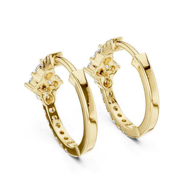 Pair-Shot: Round Diamond Hoop Earrings with Pave Setting in 14k Yellow Gold - Lab Grown - Driona Jewels