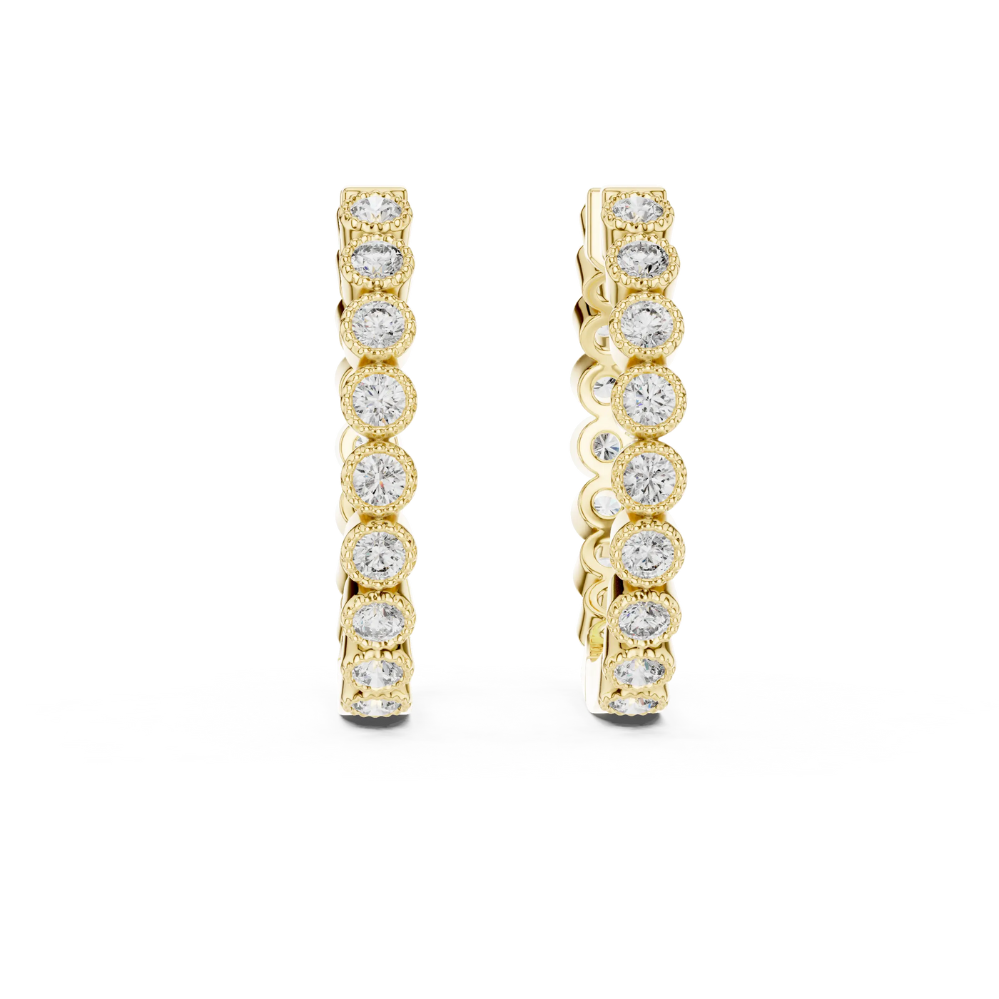 Pair Shot: Round Diamond Hoop Earrings with Pave Setting in 14k Yellow Gold - Lab Grown - Driona Jewels