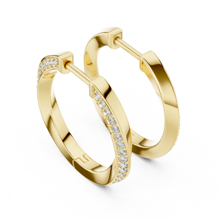 Pair-shot: Round Diamond Hoop Earrings with Pave Setting in 14k Yellow Gold - Lab Grown - Driona Jewels