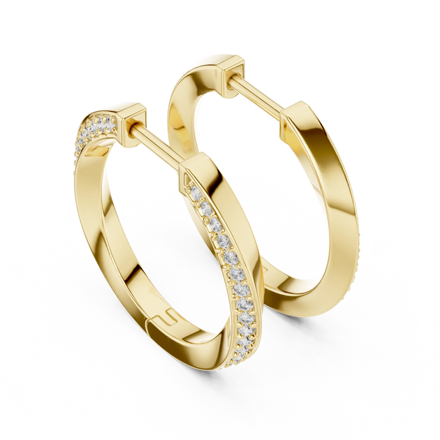 Pair-shot: Round Diamond Hoop Earrings with Pave Setting in 14k Yellow Gold - Lab Grown - Driona Jewels