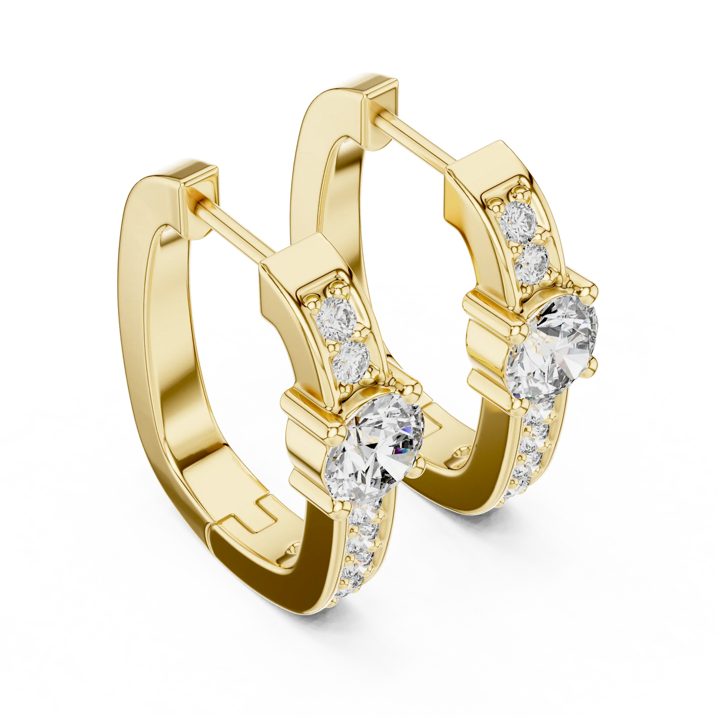 Pair-shot: Round Diamond Hoop Earrings with Pave Setting in 14k Yellow Gold - Lab Grown - Driona Jewels