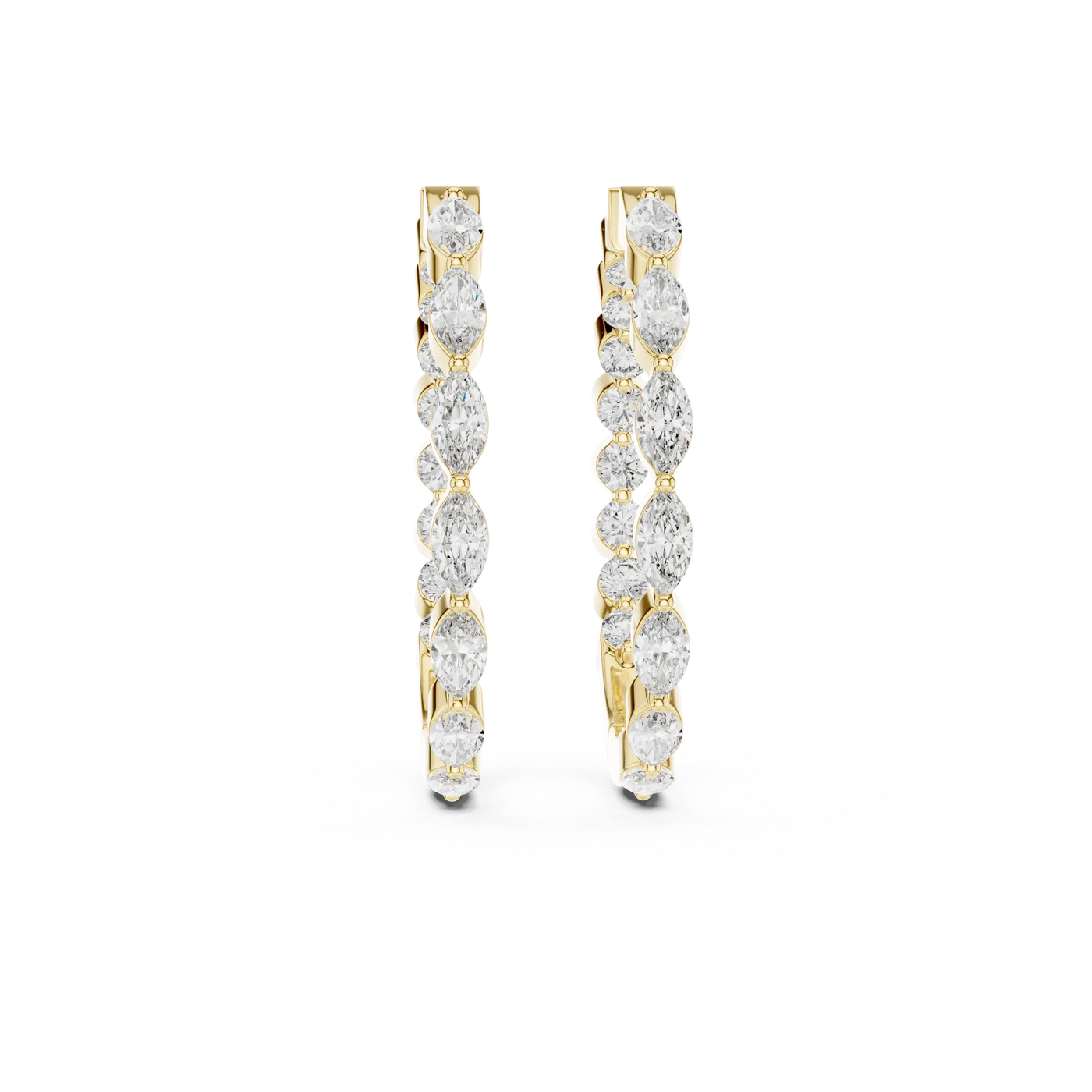 Pair Shot: Round Diamond Hoop Earrings with Pave Setting in 14k Yellow Gold - Lab Grown - Driona Jewels
