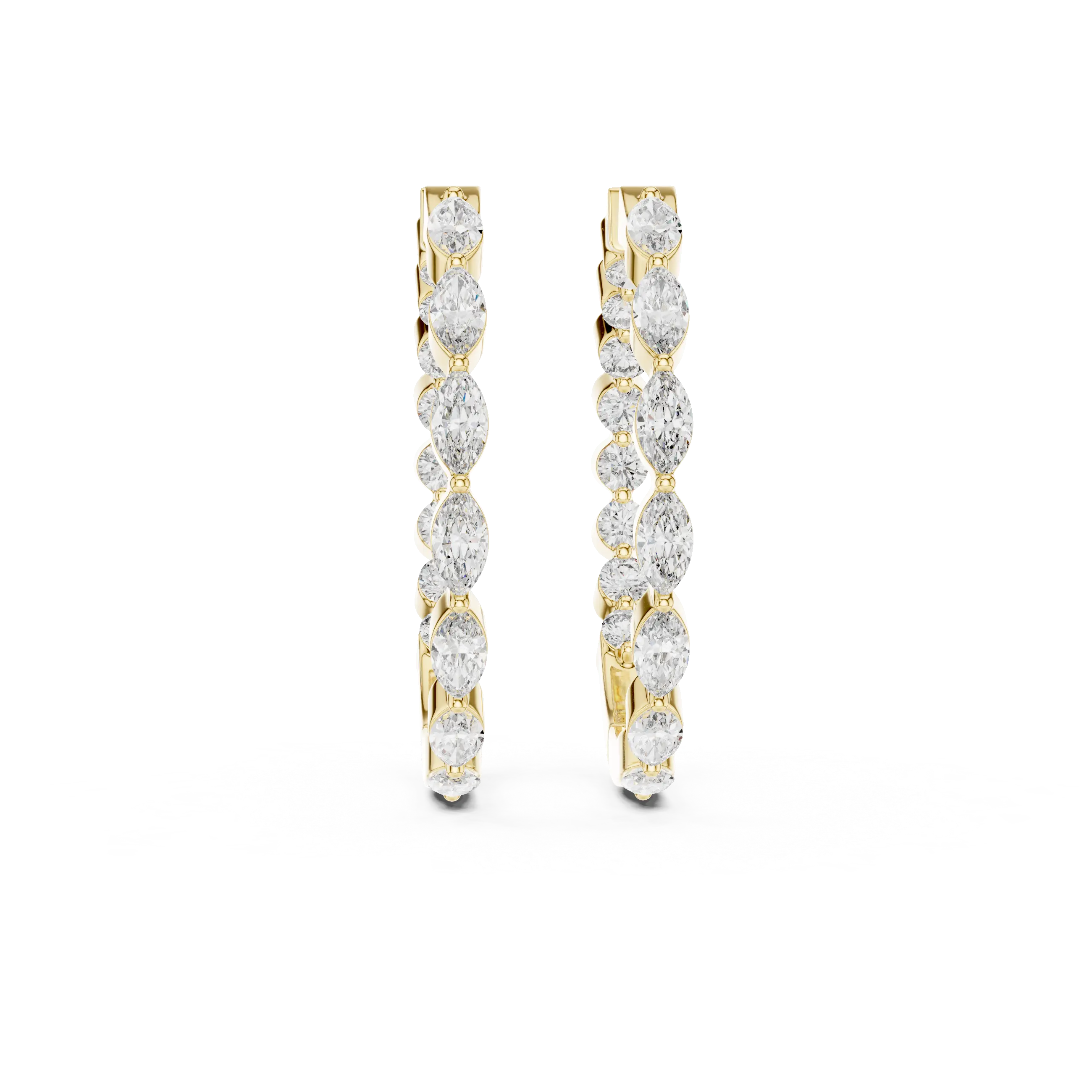Pair Shot: Round Diamond Hoop Earrings with Pave Setting in 14k Yellow Gold - Lab Grown - Driona Jewels