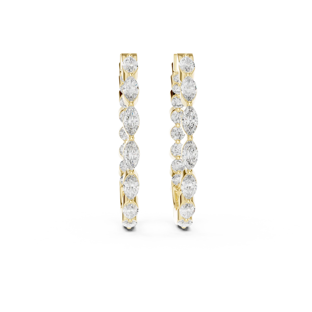 Pair Shot: Round Diamond Hoop Earrings with Pave Setting in 14k Yellow Gold - Lab Grown - Driona Jewels