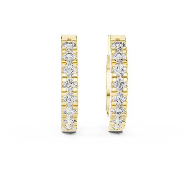 Pair Shot: Round Diamond Hoops with Pave Setting in 14k Yellow Gold - Lab Grown - Driona Jewels