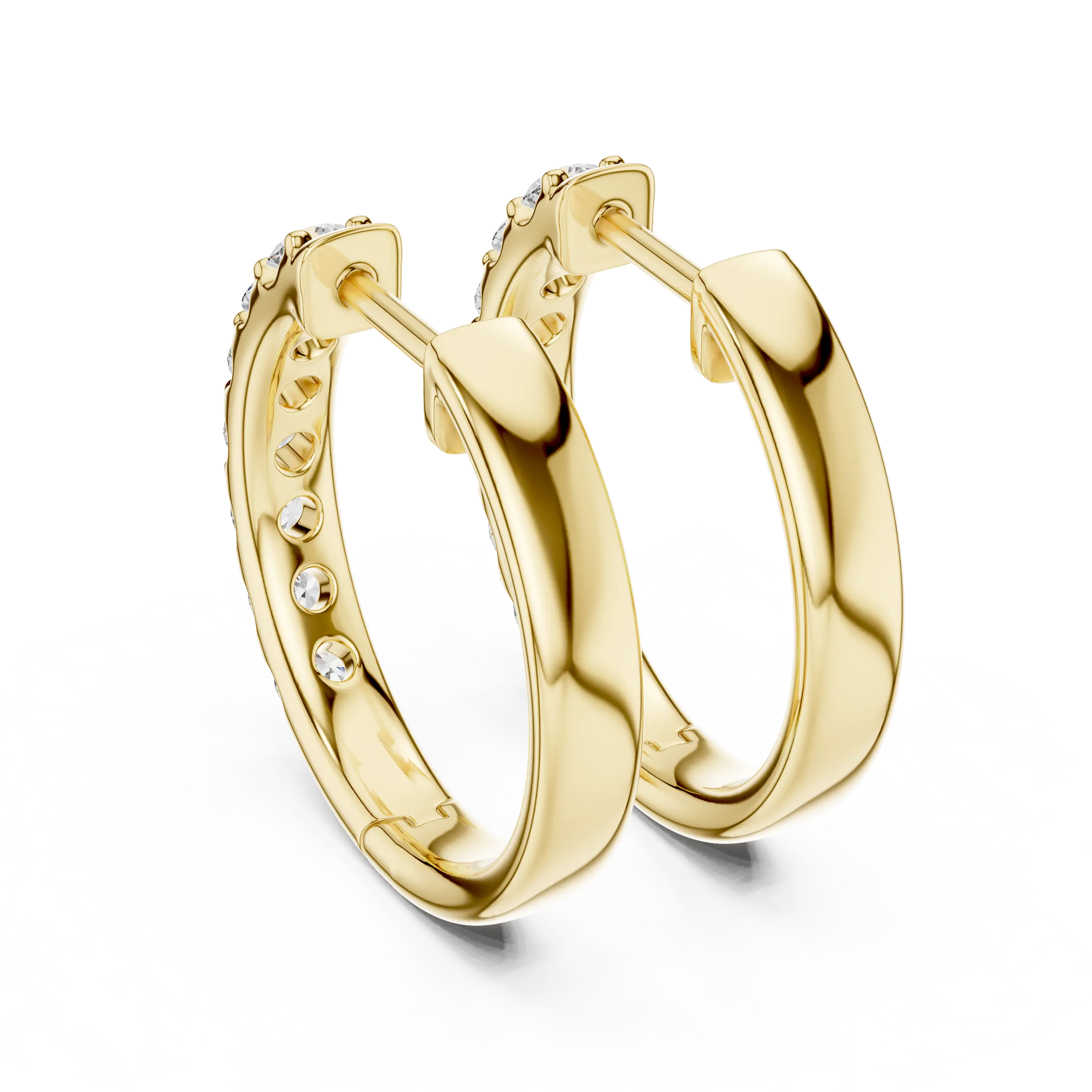 Pair Shot: Round Diamond Hoop Earrings with Pave Setting in 14k Yellow Gold - Lab Grown - Driona Jewels