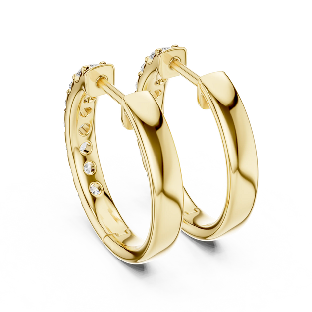 Pair Shot: Round Diamond Hoop Earrings with Pave Setting in 14k Yellow Gold - Lab Grown - Driona Jewels