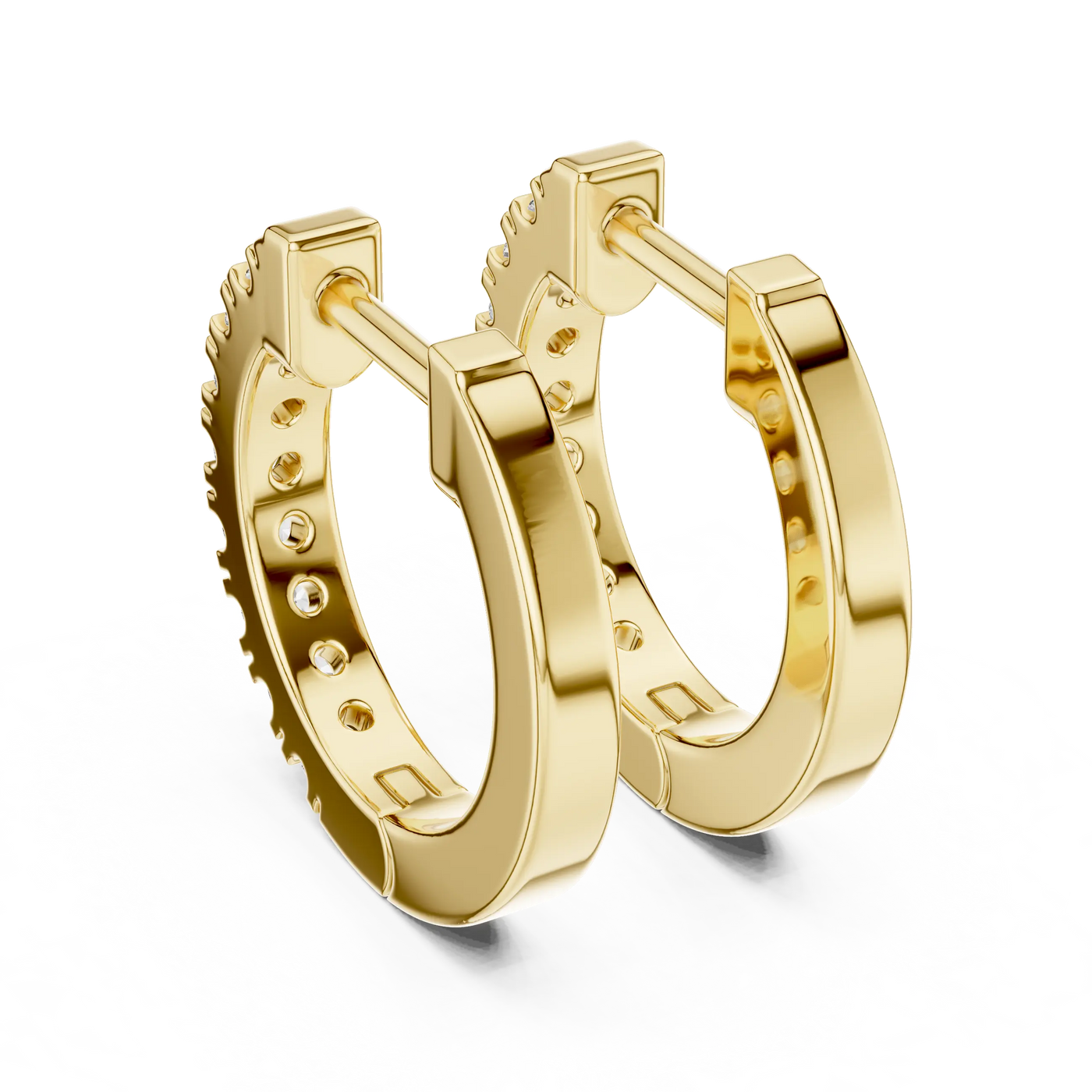 Pair-shot: Round Diamond Hoop Earrings with Pave Setting in 14k Yellow Gold - Lab Grown - Driona Jewels