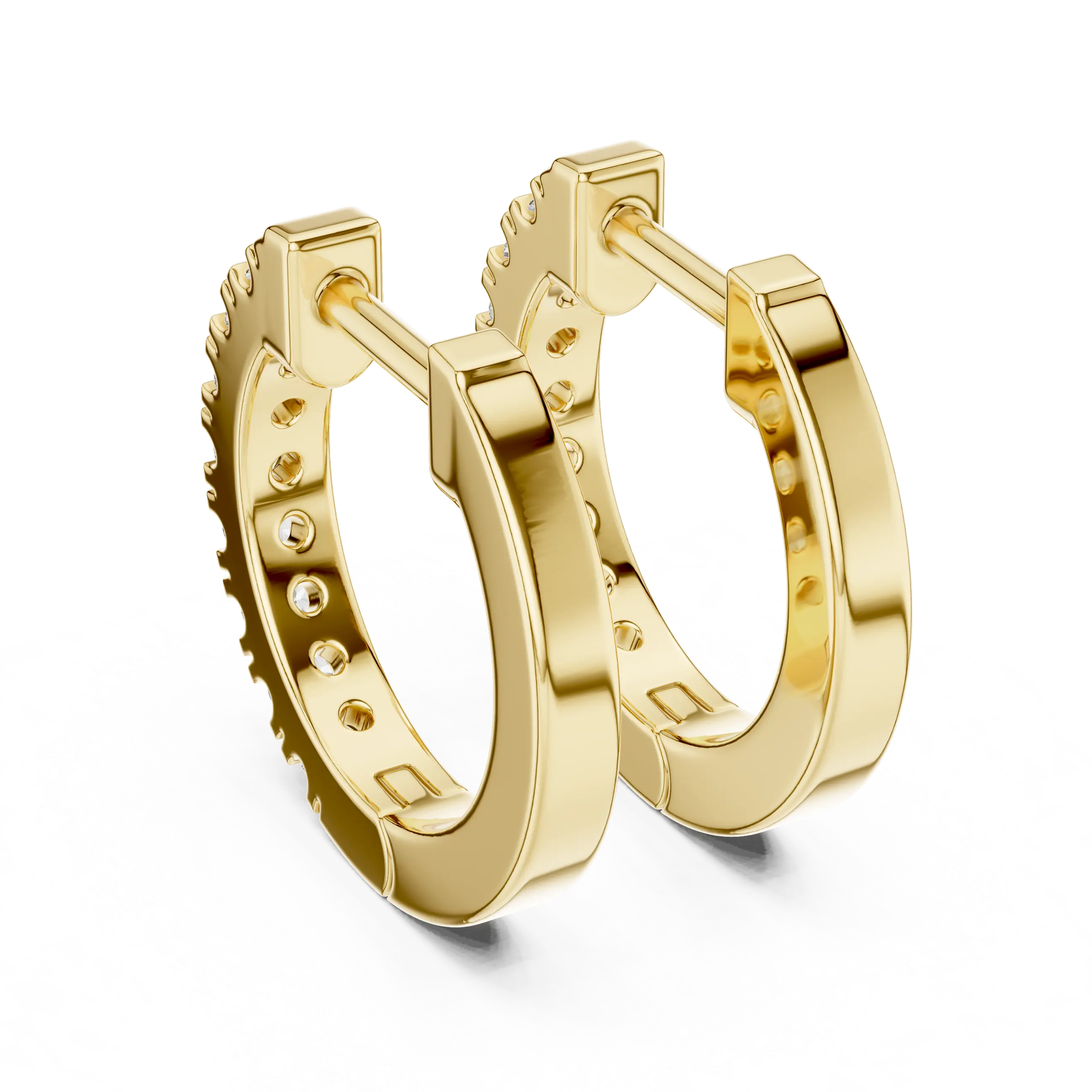 Pair-shot: Round Diamond Hoop Earrings with Pave Setting in 14k Yellow Gold - Lab Grown - Driona Jewels