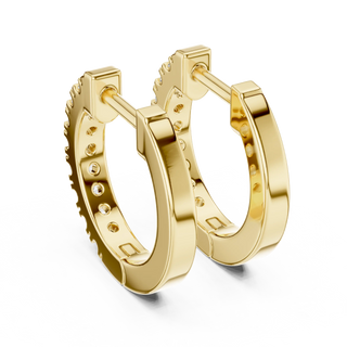 Pair-shot: Round Diamond Hoop Earrings with Pave Setting in 14k Yellow Gold - Lab Grown - Driona Jewels