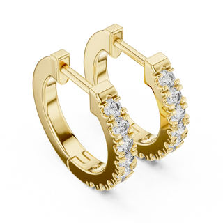 Pair-Shot: Round Diamond Hoop Earrings with Pave Setting in 14k Yellow Gold - Lab Grown - Driona Jewels