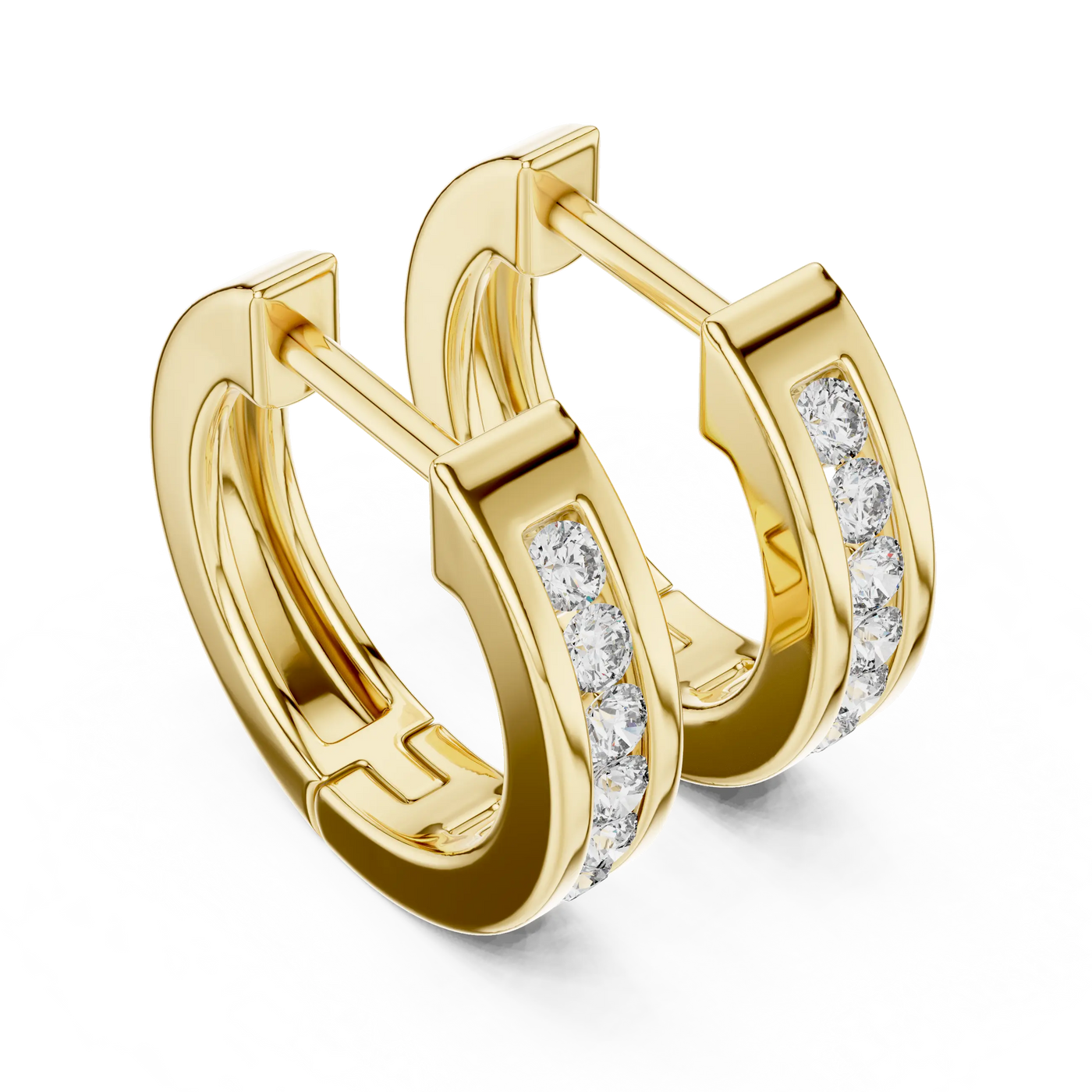Pair Shot: Round Diamond Hoop Earrings with Pave Setting in 14k Yellow Gold - Lab Grown - Driona Jewels