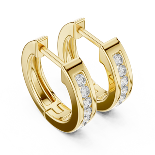 Pair Shot: Round Diamond Hoop Earrings with Pave Setting in 14k Yellow Gold - Lab Grown - Driona Jewels