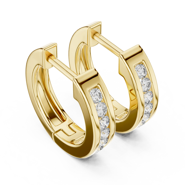 Pair Shot: Round Diamond Hoop Earrings with Pave Setting in 14k Yellow Gold - Lab Grown - Driona Jewels