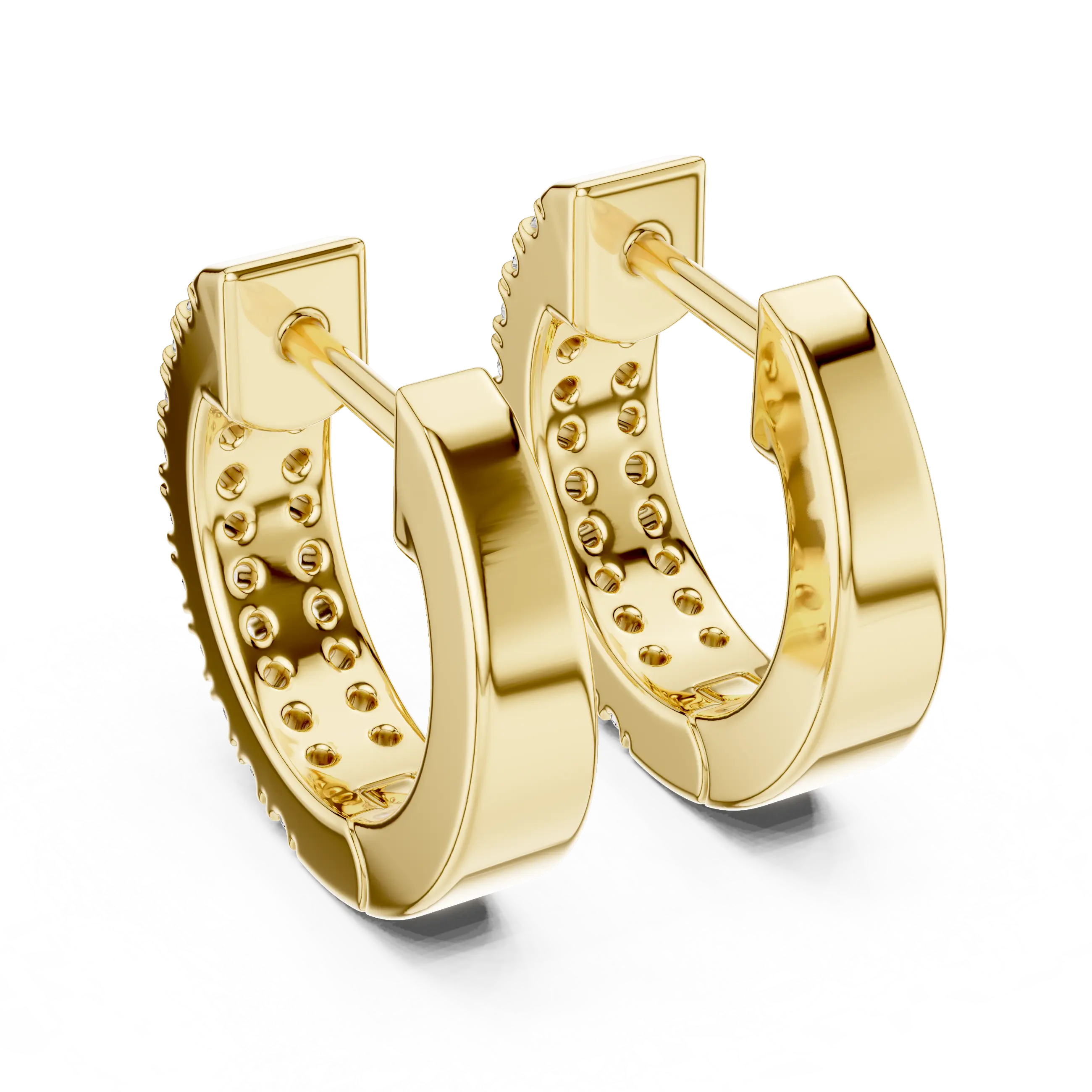 Pair-Shot: Round Diamond Hoop Earrings with Pave Setting in 14k Yellow Gold - Lab Grown - Driona Jewels
