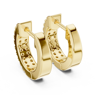 Pair-Shot: Round Diamond Hoop Earrings with Pave Setting in 14k Yellow Gold - Lab Grown - Driona Jewels