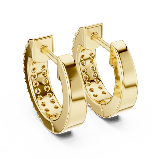 Pair-Shot: Round Diamond Hoop Earrings with Pave Setting in 14k Yellow Gold - Lab Grown - Driona Jewels