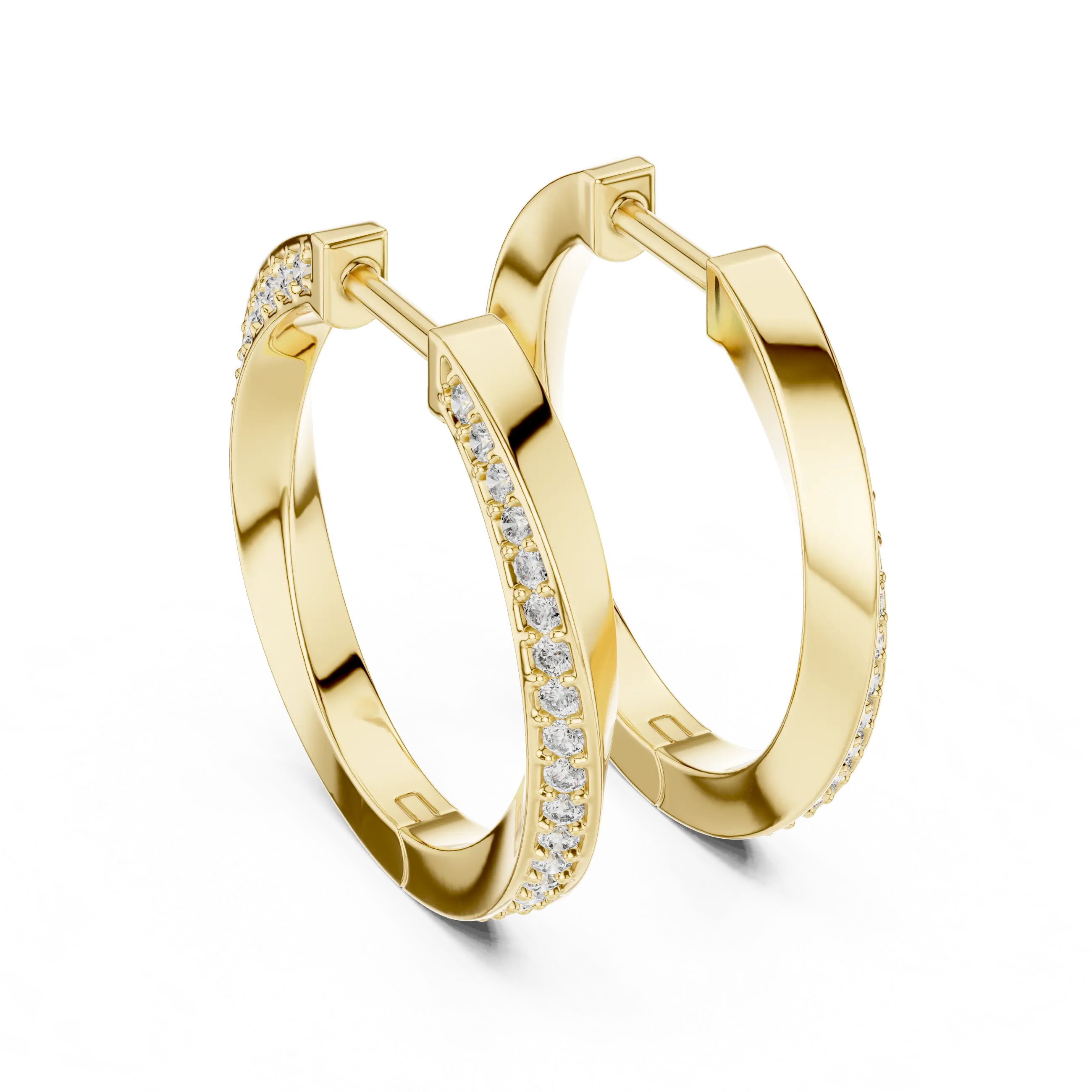 Pair-shot: Round Diamond Hoop Earrings with Pave Setting in 14k Yellow Gold - Lab Grown - Driona Jewels