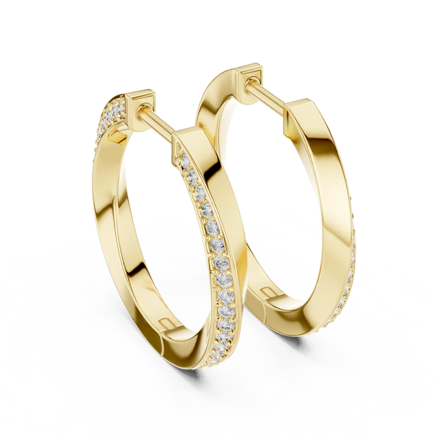 Pair-shot: Round Diamond Hoop Earrings with Pave Setting in 14k Yellow Gold - Lab Grown - Driona Jewels