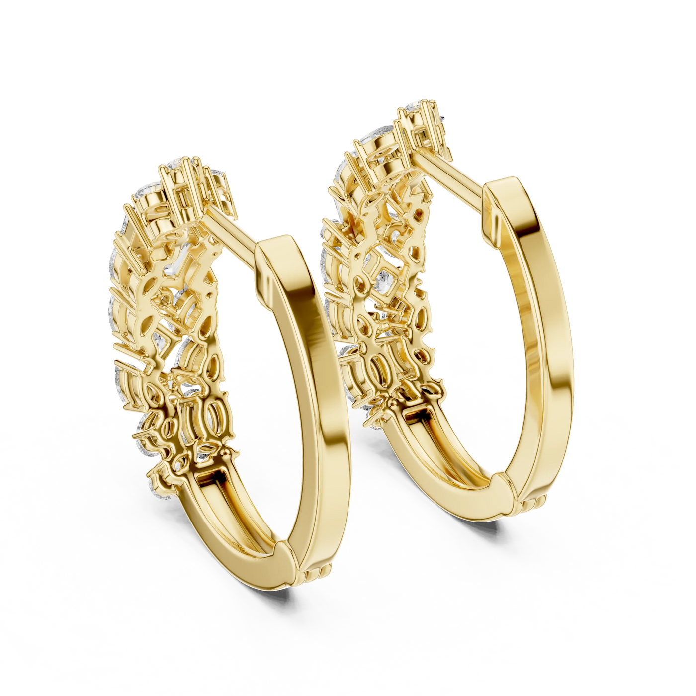 Pair Shot: Round Diamond Hoop Earrings with Pave Setting in 14k Yellow Gold - Lab Grown - Driona Jewels