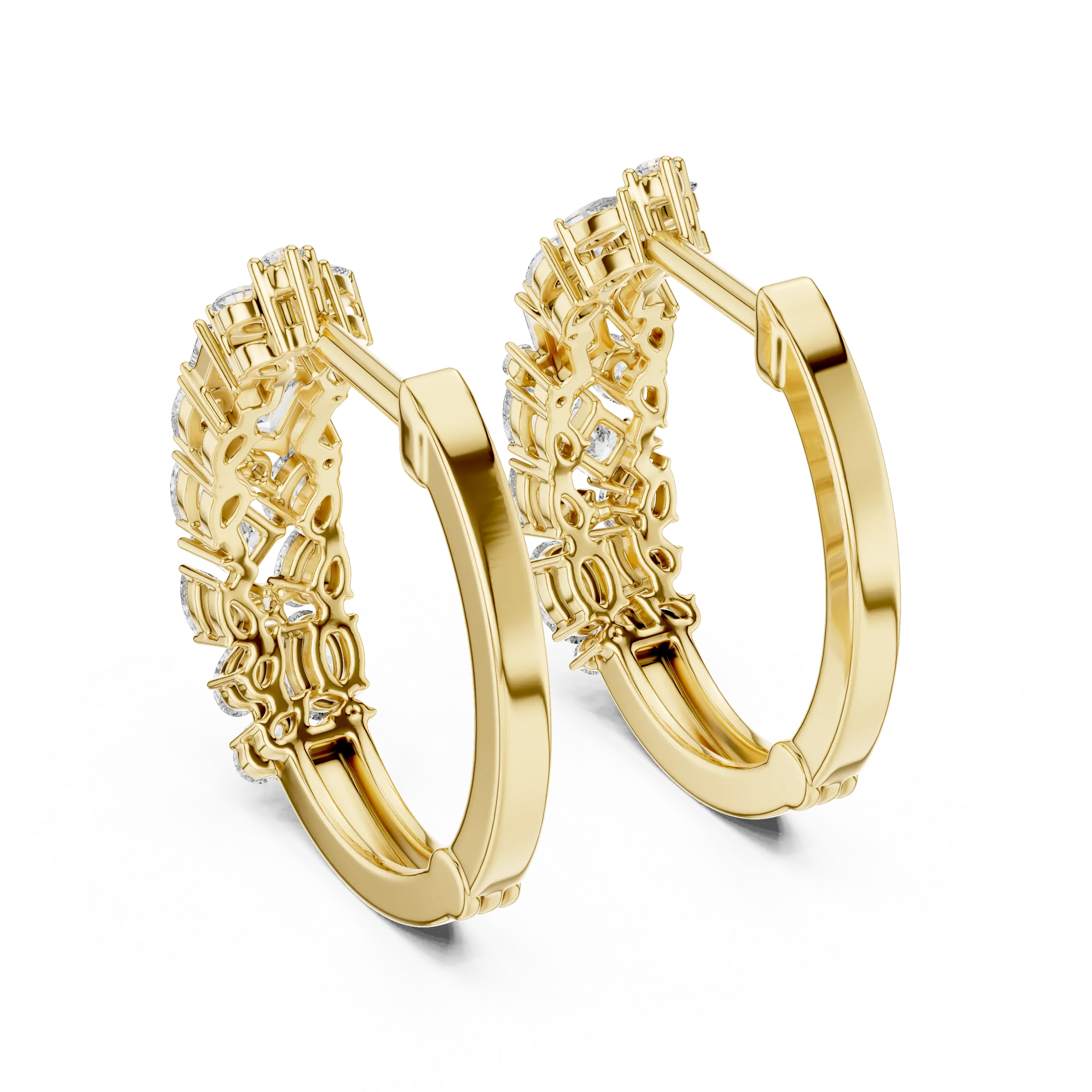Pair Shot: Round Diamond Hoop Earrings with Pave Setting in 14k Yellow Gold - Lab Grown - Driona Jewels