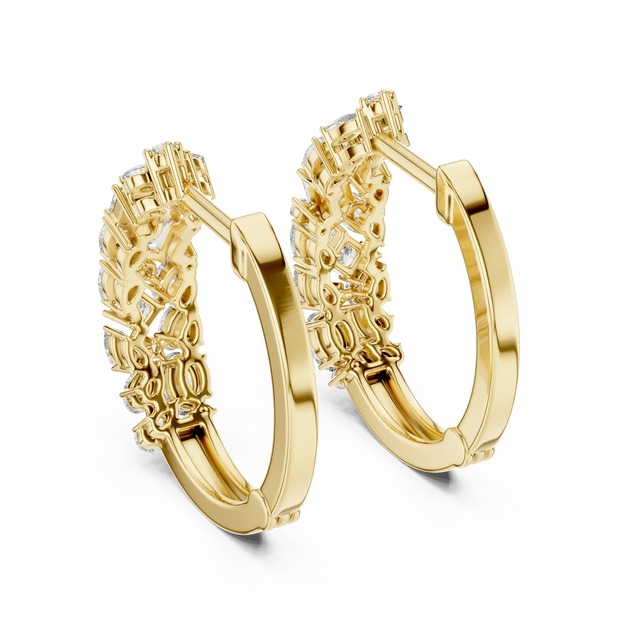 Pair Shot: Round Diamond Hoop Earrings with Pave Setting in 14k Yellow Gold - Lab Grown - Driona Jewels