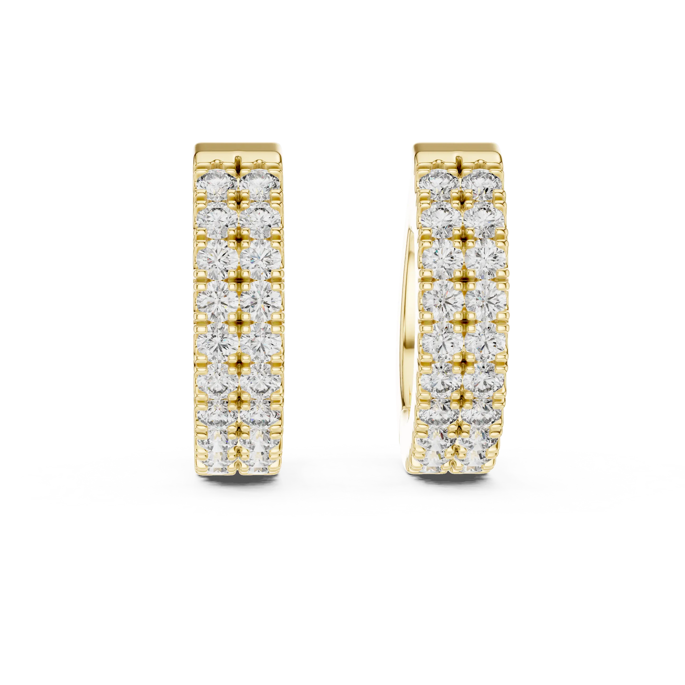 Pair Shot: Round Diamond Hoops with Pave Setting in 14k Yellow Gold - Lab Grown - Driona Jewels