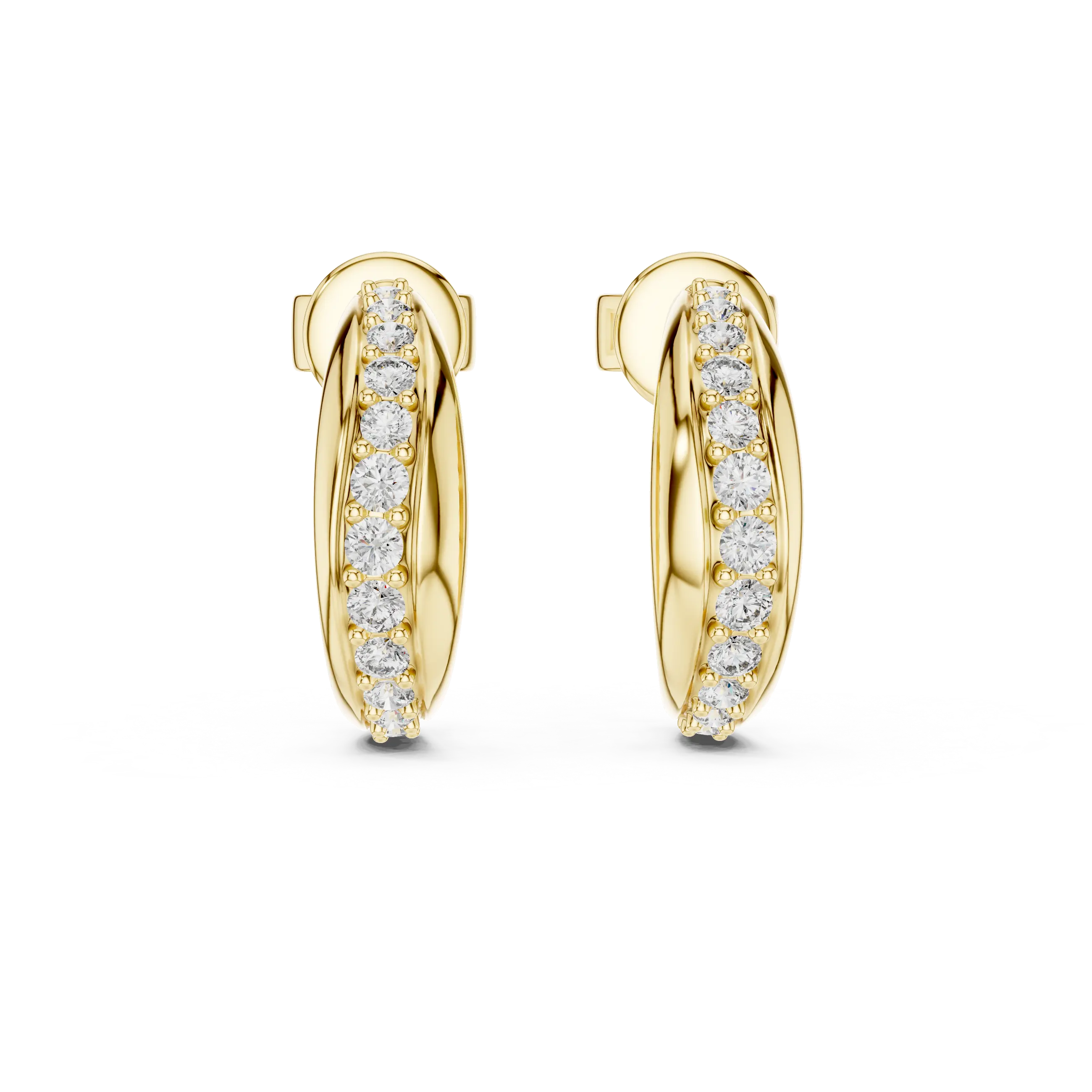 Pair Shot: Round Diamond Hoop Earrings with Pave Setting in 14k Yellow Gold - Lab Grown - Driona Jewels
