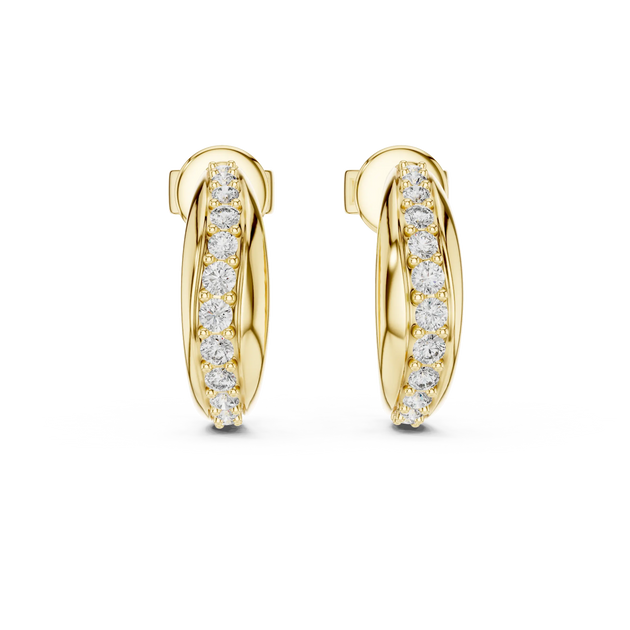 Pair Shot: Round Diamond Hoop Earrings with Pave Setting in 14k Yellow Gold - Lab Grown - Driona Jewels